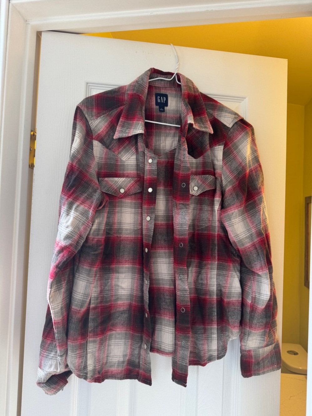GAP Red, Black & White Plaid Button-Down Shirt